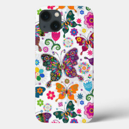 Farbenfrohe Retro-Schmetterlinge und Blume-Muster Case-Mate iPhone Hülle