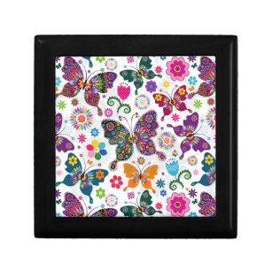 Farbenfrohe Retro-Schmetterlinge und Blume-Muster Geschenkbox