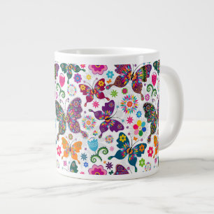 Farbenfrohe Retro-Schmetterlinge und Blume-Muster Jumbo-Tasse