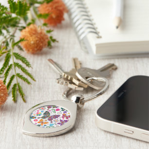 Farbenfrohe Retro-Schmetterlinge und Blume-Muster Schlüsselanhänger