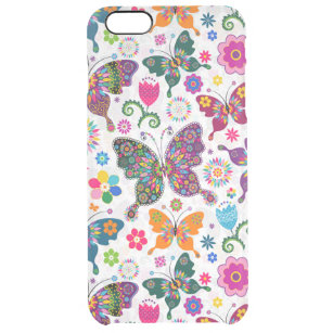 Farbenfrohe Retro-Schmetterlinge und Blume-Muster Durchsichtige iPhone 6 Plus Hülle