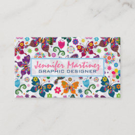 Farbenfrohe Retro-Schmetterlinge und Blume Muster  Visitenkarte