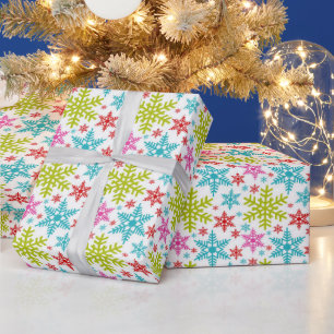 Farbenfrohe Retro-Schneeflocken Weihnachten Geschenkpapier