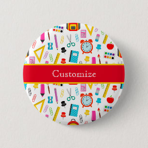 Farbenfrohe Retro-Schulmaterial Button