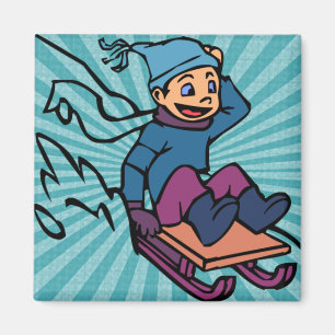 Farbenfrohe Retro Skifahren   Skifahrer   Wintersp Magnet