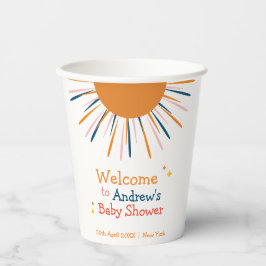 Farbenfrohe Retro Sonnenschein Baby Dusche Willkom Pappbecher