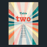 Farbenfrohe Retro Sunburst Wedding Tischnummer<br><div class="desc">Ein wunderschönes 70er Jahre inspiriertes Retro-Regenbogen-Sonnenburstdesign. Eine minimalistisch Vintage Tischnummer für Hochzeitsfeiern mit groben Mustern und Retro-Farbpalette für alle, die Lieben Streifen Muster, Retro-Farbpalette bedrückte Designs etc. Auch die passenden Hochzeitseinladungen und andere Schreibwaren sind verfügbar. Passen Sie die Anzahl an und erwerben Sie jede Tabellennummer individuell, je nachdem, wie viele...</div>