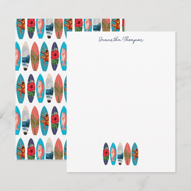 Farbenfrohe Retro-Surfboards Muster-Individuelle N Mitteilungskarte (Vorne/Hinten)