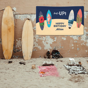 Farbenfrohe Retro-Surfboards surfen auf der Geburt Banner