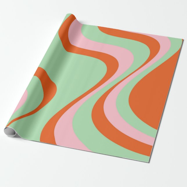 Farbenfrohe Retro Swirl Groovy Y2K Muster Geschenkpapier (Ungerollt)