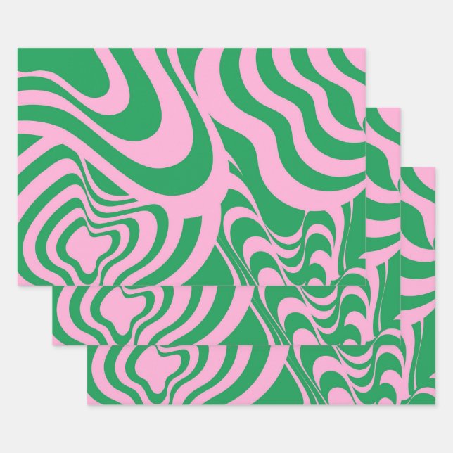 Farbenfrohe Retro Swirl Groovy Y2K Muster Geschenkpapier Set (Set)