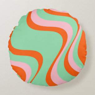 Farbenfrohe Retro Swirl Groovy Y2K Muster Rundes Kissen