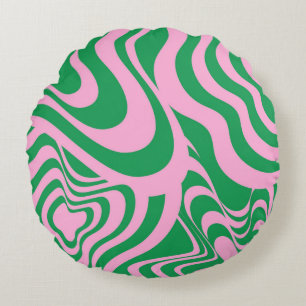 Farbenfrohe Retro Swirl Groovy Y2K Muster Rundes Kissen
