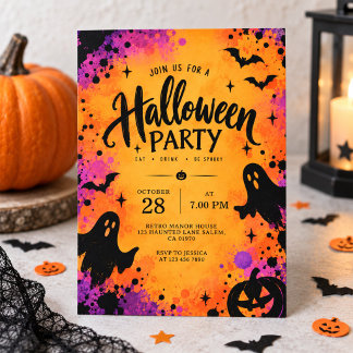Farbenfrohe Retro-Vibrante Halloween-Party Einladung