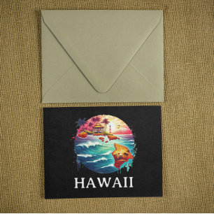 Farbenfrohe Retro Vintage Reise Hawaii Karte