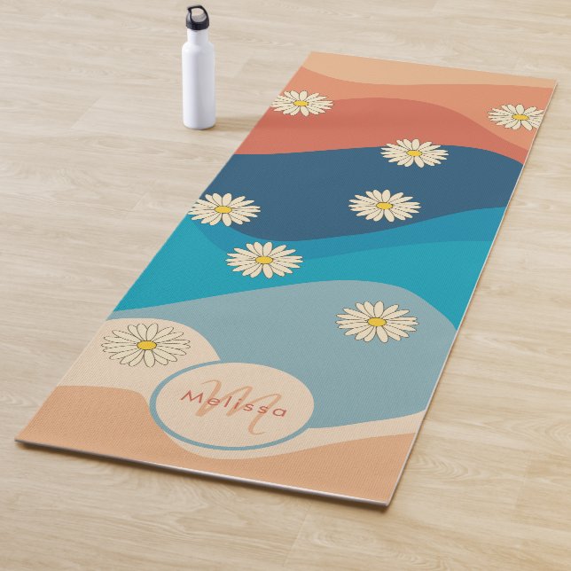 Farbenfrohe Retro Waves & Daisis Muster Monogramm Yogamatte (Beispiel)