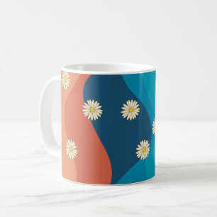 Farbenfrohe Retro Waves & Daisises Muster Kaffeetasse