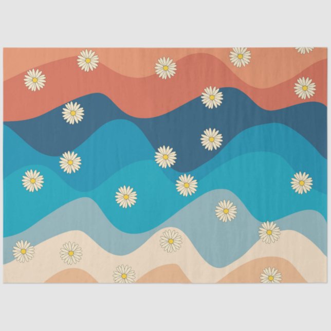 Farbenfrohe Retro Waves & Daisises Muster Seidenpapier (Vorderseite)