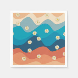 Farbenfrohe Retro Waves & Daisises Muster Serviette