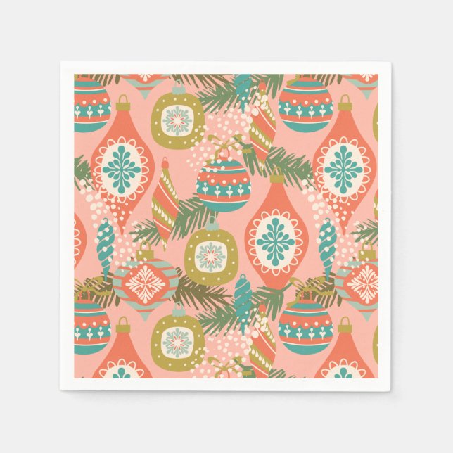 Farbenfrohe Retro Weihnachtsfeiertage Serviette (Vorderseite)