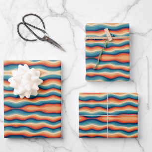 Farbenfrohe Retro-Wellen Vintage Geschenkpapier Set
