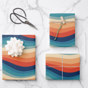Farbenfrohe Retro-Wellen Vintage Geschenkpapier Set