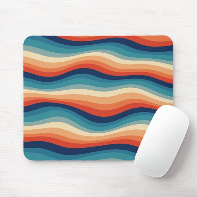 Farbenfrohe Retro-Wellen Vintage Mousepad (Mit Mouse)