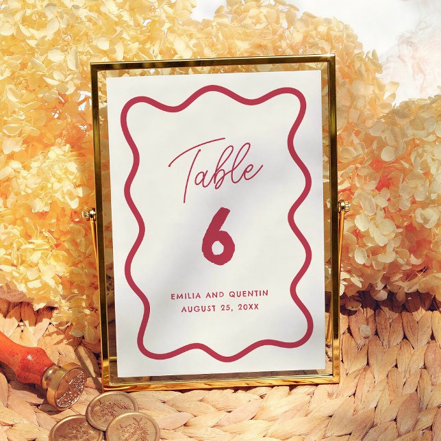Farbenfrohe Retro-Wellige Moderne Hochzeit Tischnu Tischnummer (Von Creator hochgeladen)