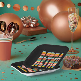 Farbenfrohe Retro Word Streifen Pappteller