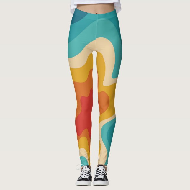 Farbenfrohe Retrostil, wirres Design Leggings (Vorderseite)