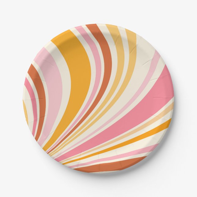 Farbenfrohe Retrovibes Pappteller (Vorderseite)