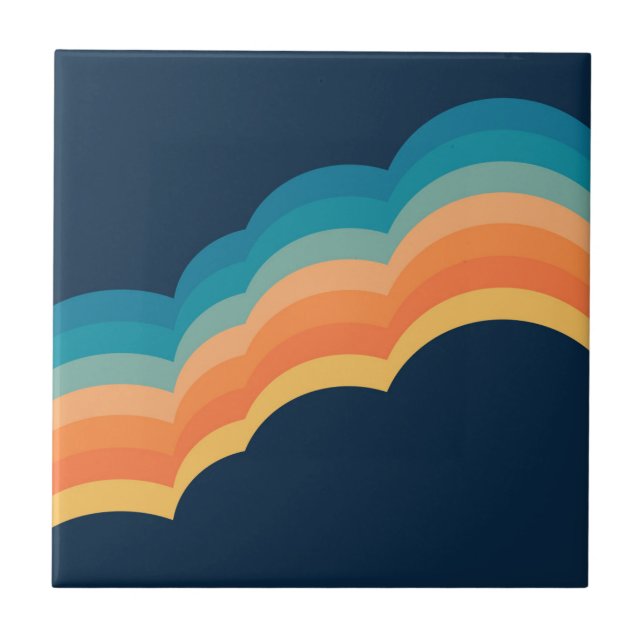 Farbenfrohe Retrowolken-Design Fliese (Vorderseite)