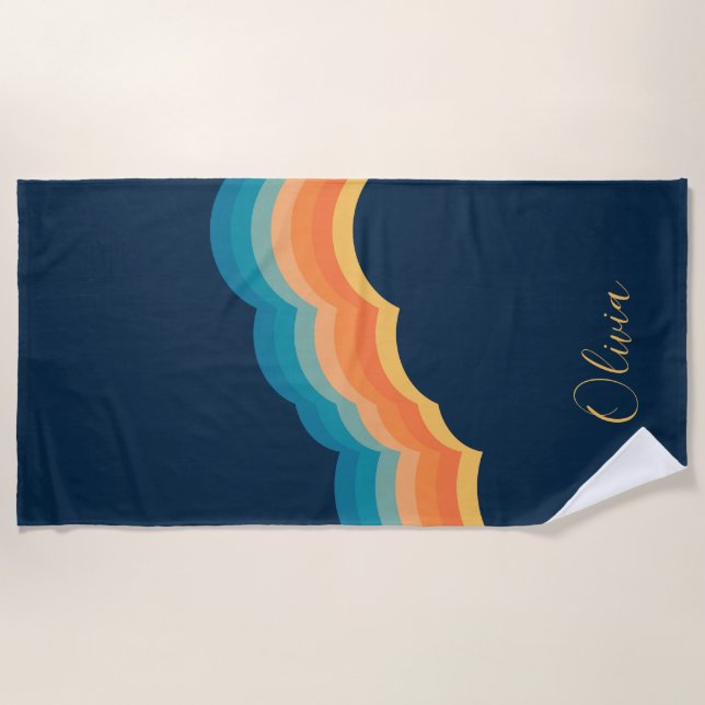 Farbenfrohe Retrowolken-Design Strandtuch (Vorderseite)