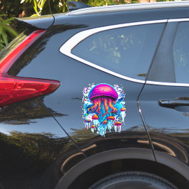 Farbenfrohe Rhapsodie: Quallen in kosmischer Harmo Aufkleber