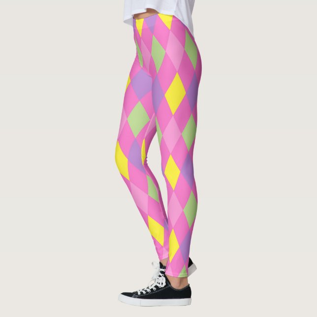 Farbenfrohe Rhombusse Geometric Harlequin Karneval Leggings (Links)