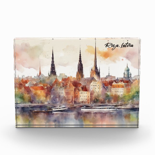Farbenfrohe Riga Latvia Baltic Wasserfarbe Fotoblock (Vorderseite)