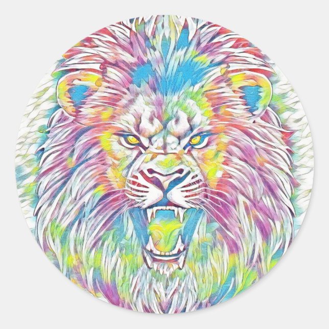 Farbenfrohe Roaring Lion Pastel Rainbow Runder Aufkleber (Vorderseite)