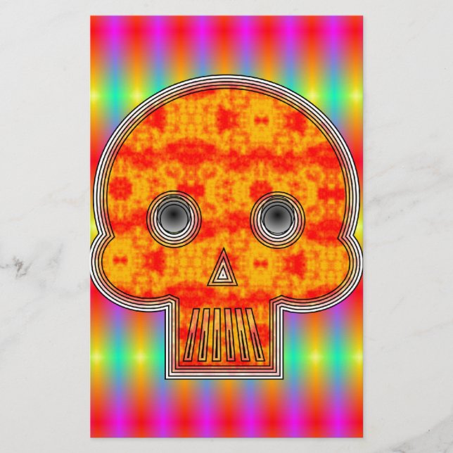 Farbenfrohe Robot Skull auf Regenbogenuntergrund (Vorderseite)