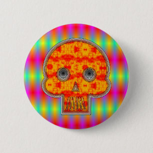 Farbenfrohe Robot Skull auf Regenbogenuntergrund Button