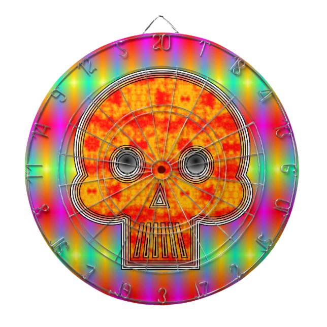 Farbenfrohe Robot Skull auf Regenbogenuntergrund Dartscheibe (vorne)