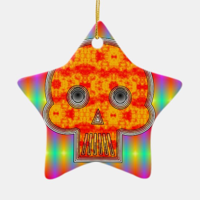 Farbenfrohe Robot Skull auf Regenbogenuntergrund Keramikornament (Vorne)