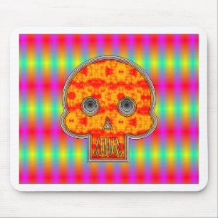Farbenfrohe Robot Skull auf Regenbogenuntergrund Mousepad