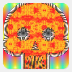 Farbenfrohe Robot Skull auf Regenbogenuntergrund Quadratischer Aufkleber