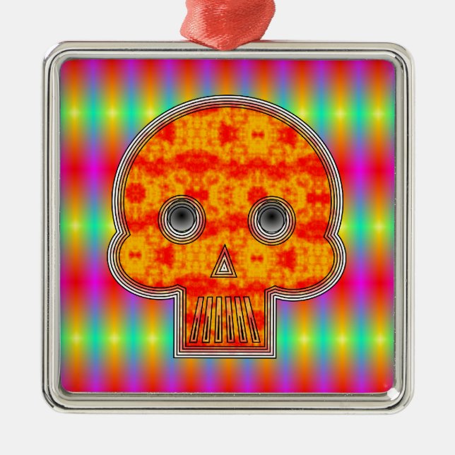 Farbenfrohe Robot Skull auf Regenbogenuntergrund Silbernes Ornament (Vorne)