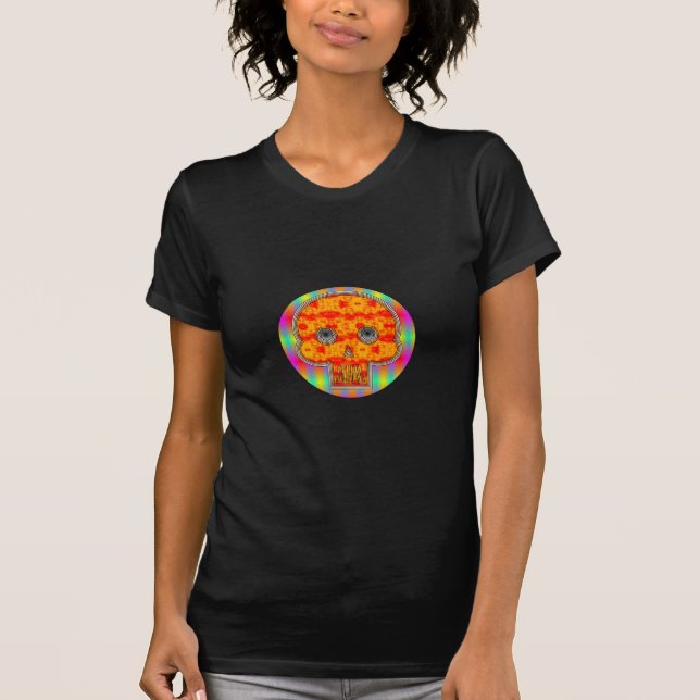 Farbenfrohe Robot Skull auf Regenbogenuntergrund T-Shirt (Vorderseite)