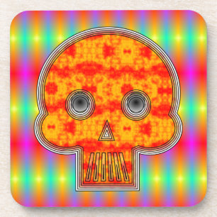 Farbenfrohe Robot Skull auf Regenbogenuntergrund Untersetzer