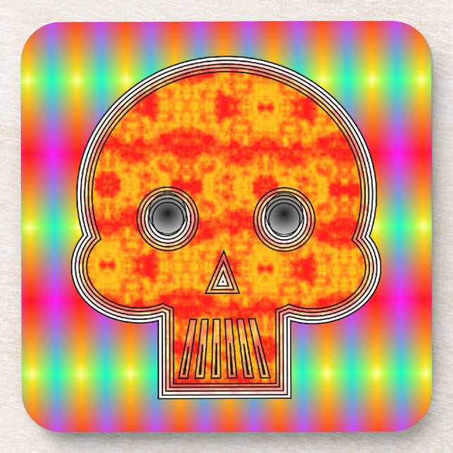 Farbenfrohe Robot Skull auf Regenbogenuntergrund Untersetzer (Vorderseite)