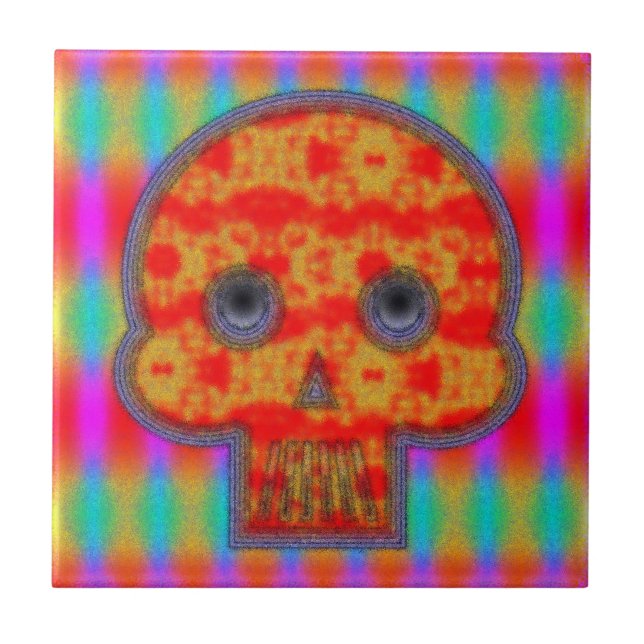 Farbenfrohe Robot Skull Painting Fliese (Vorderseite)