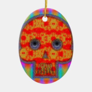 Farbenfrohe Robot Skull Painting Keramik Ornament