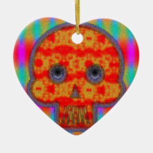 Farbenfrohe Robot Skull Painting Keramik Ornament